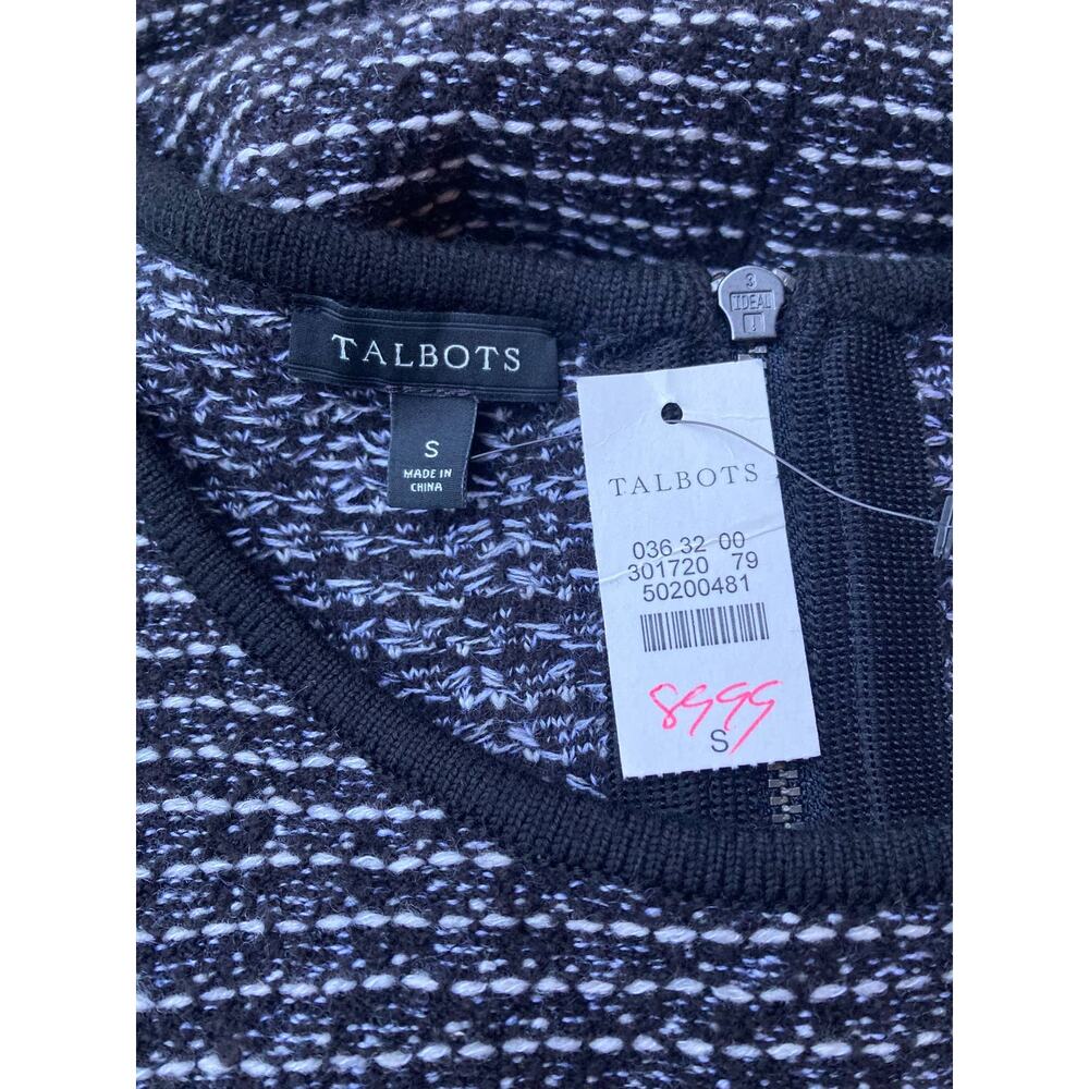 Talbots Wool Blend Sweater Dress S Black White Knit Long Sleeve Knee Length NWT - Picture 6 of 7